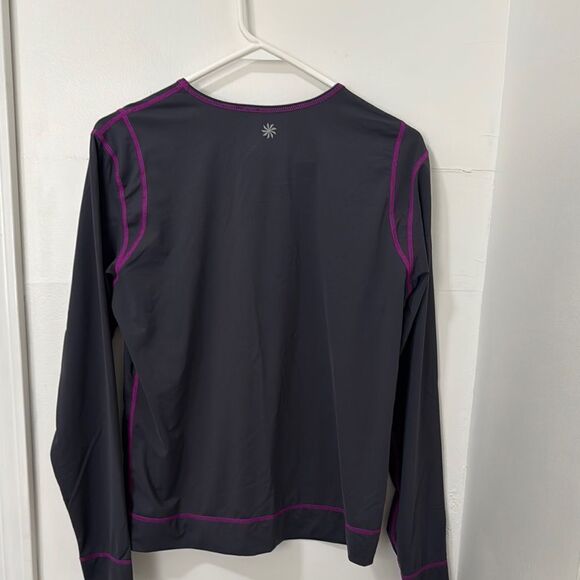 Athleta Dark Gray Athletic Long Sleeve Top with Pink Stitching - Picture 2 of 6